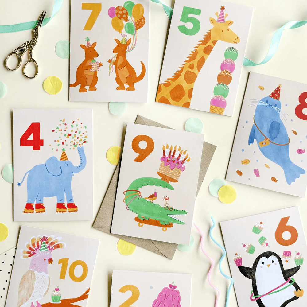 Age 4 Elephant Birthday Card - Kids Cute 4th Milestone