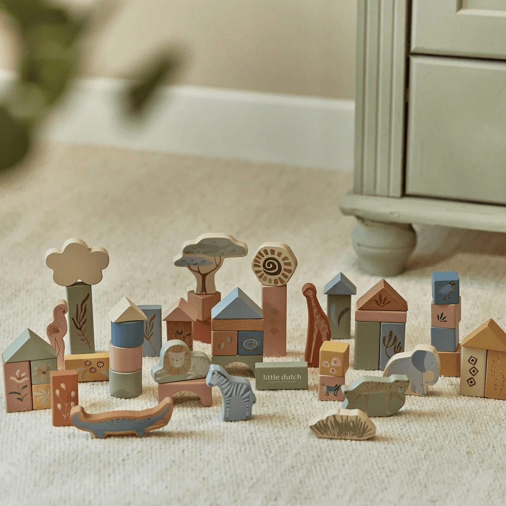 Little Dutch Safari Friends Wooden Building Blocks