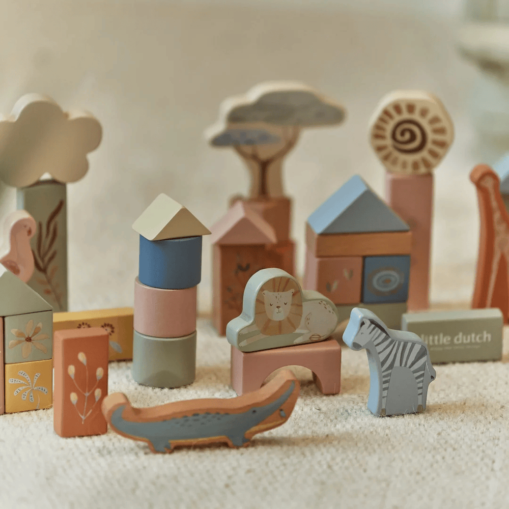 Little Dutch Safari Friends Wooden Building Blocks
