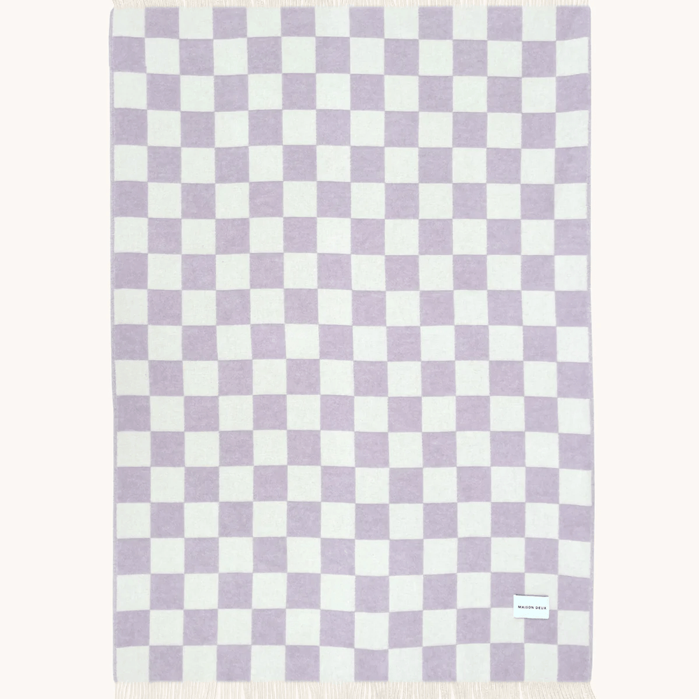 Maison Deux Checkerboard Blanket Lilac / White