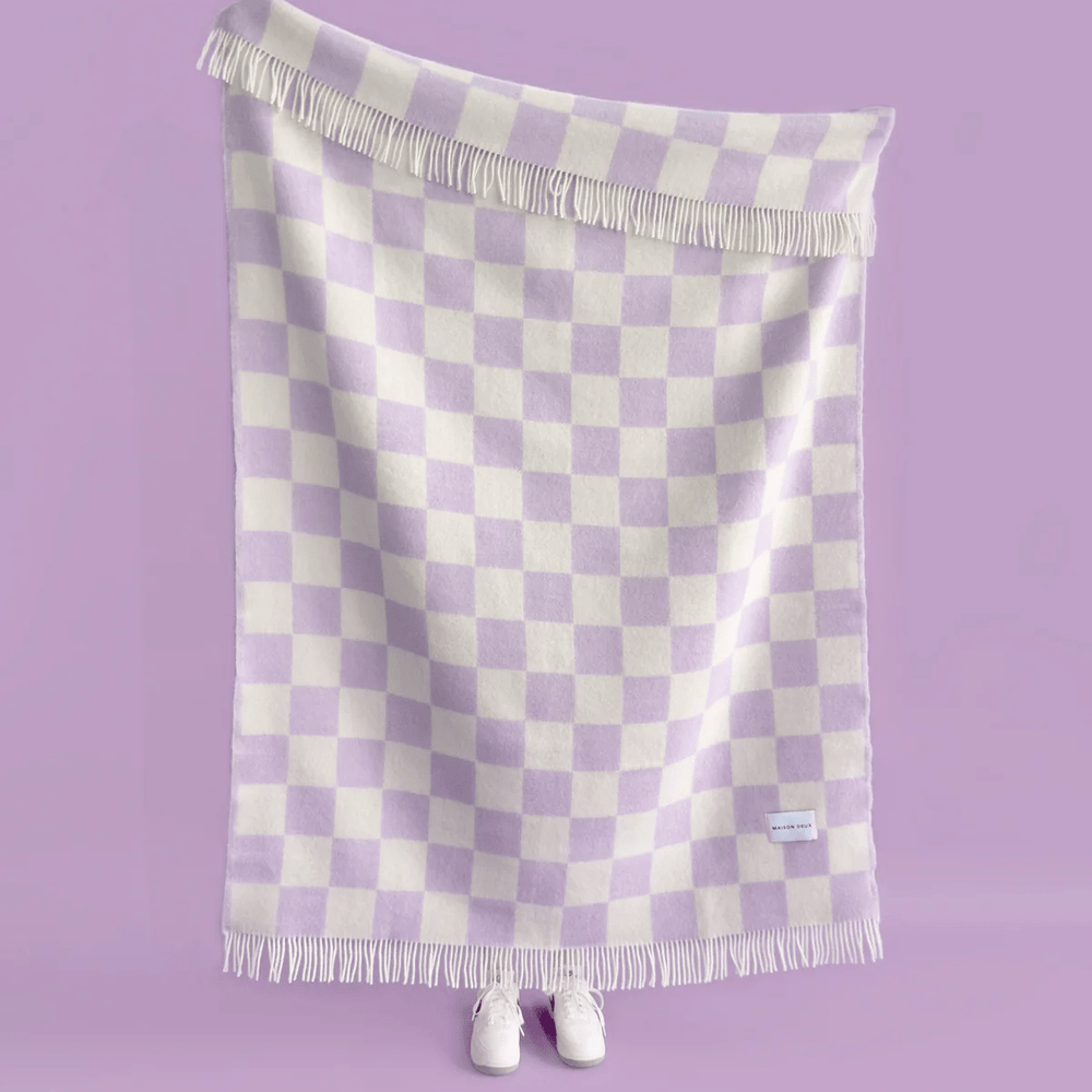 Maison Deux Checkerboard Blanket Lilac / White