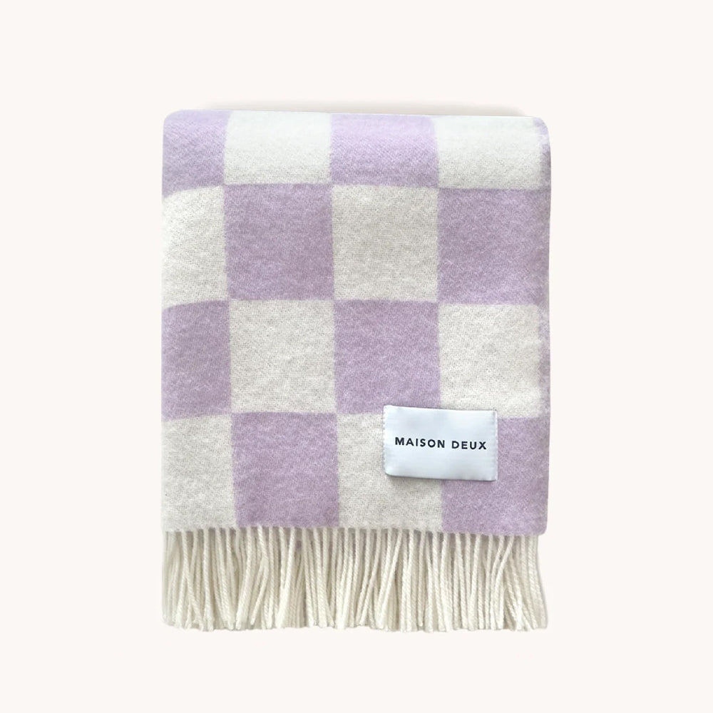 Maison Deux Checkerboard Blanket Lilac / White