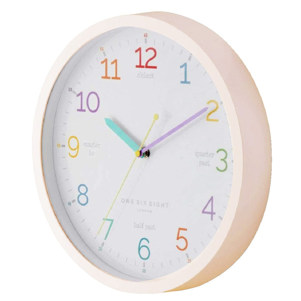 One Six Eight London LEARN THE TIME Silent Wall Clock 30cm Blush Pink