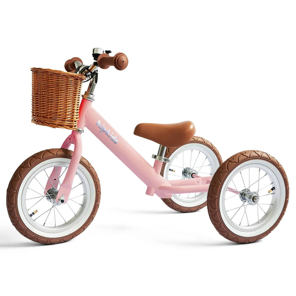 2 in 1 Steel Trike / Balance Bike (incl. wicker basket) blush pink
