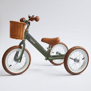 2 in 1 Steel Trike / Balance Bike (incl. wicker basket) Olive Olive