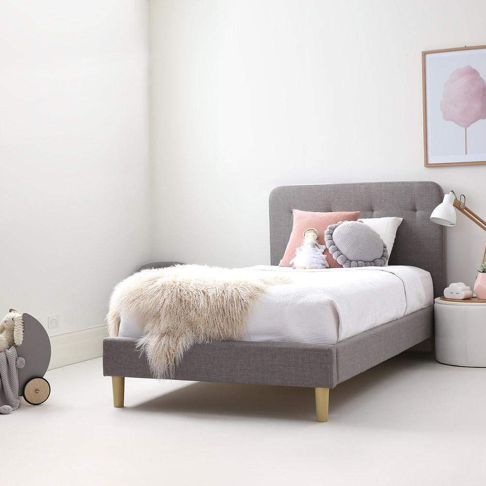 HARLOW Single Upholstered Bed Storm Grey - Linen Fabric