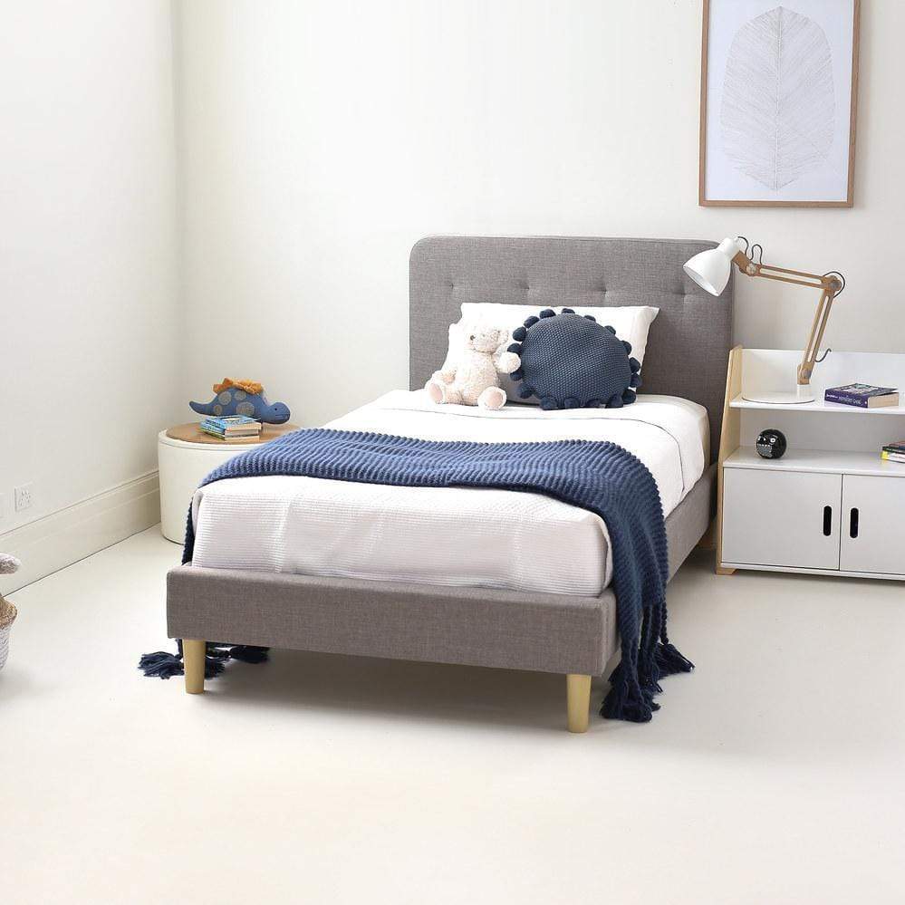 HARLOW Single Upholstered Bed Storm Grey - Linen Fabric