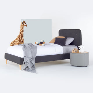 HARLOW Single Upholstered Bed Graphite - Linen Fabric