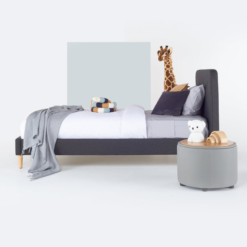 HARLOW Single Upholstered Bed Graphite - Linen Fabric