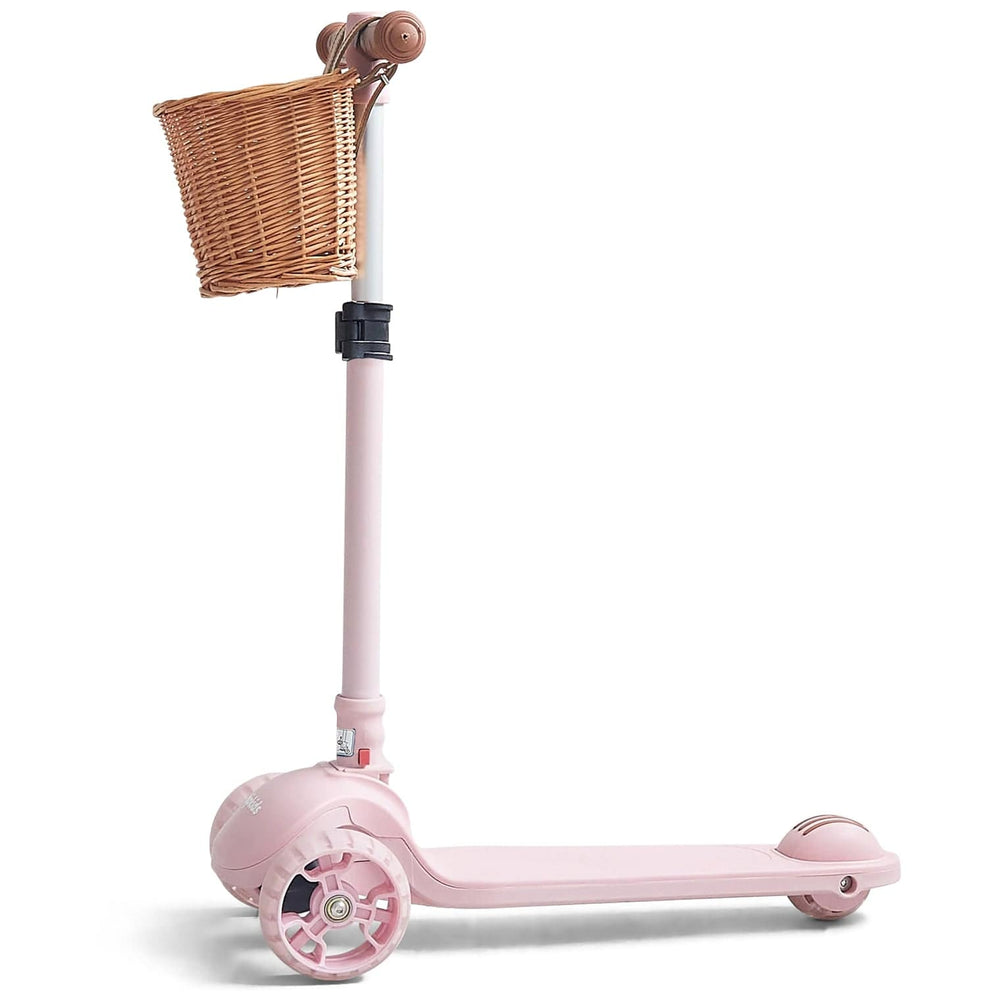 HipKids 3 Wheel Scooter w/ Wicker Basket Blush Pink