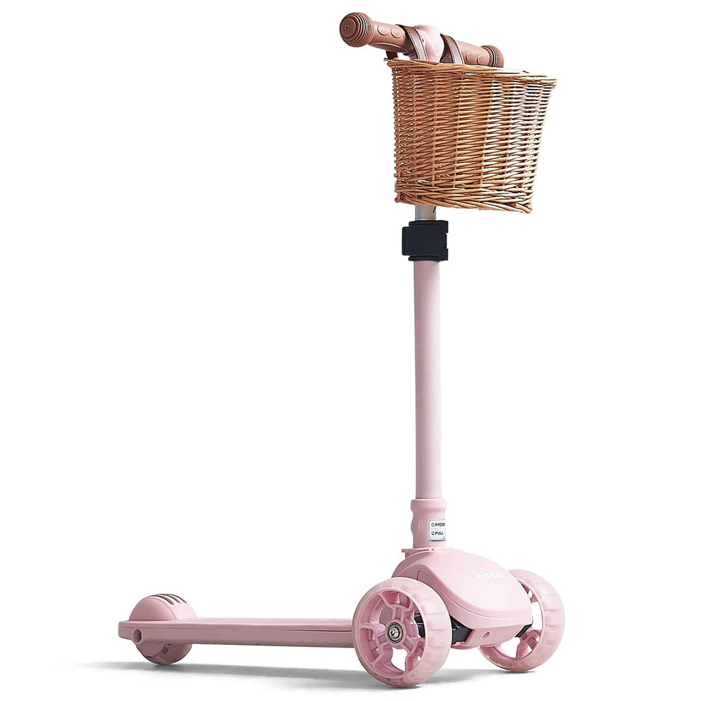 HipKids 3 Wheel Scooter w/ Wicker Basket  Blush Pink
