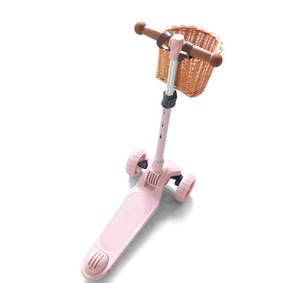 HipKids 3 Wheel Scooter w/ Wicker Basket Blush Pink