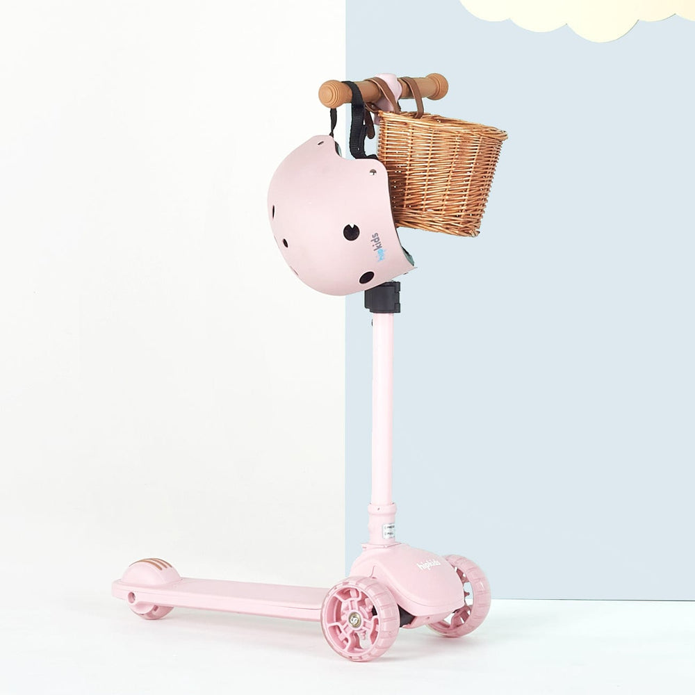 HipKids 3 Wheel Scooter w/ Wicker Basket Blush Pink