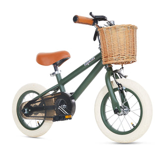 HipKids Classic Steel Bike with Wicker Basket Olive
