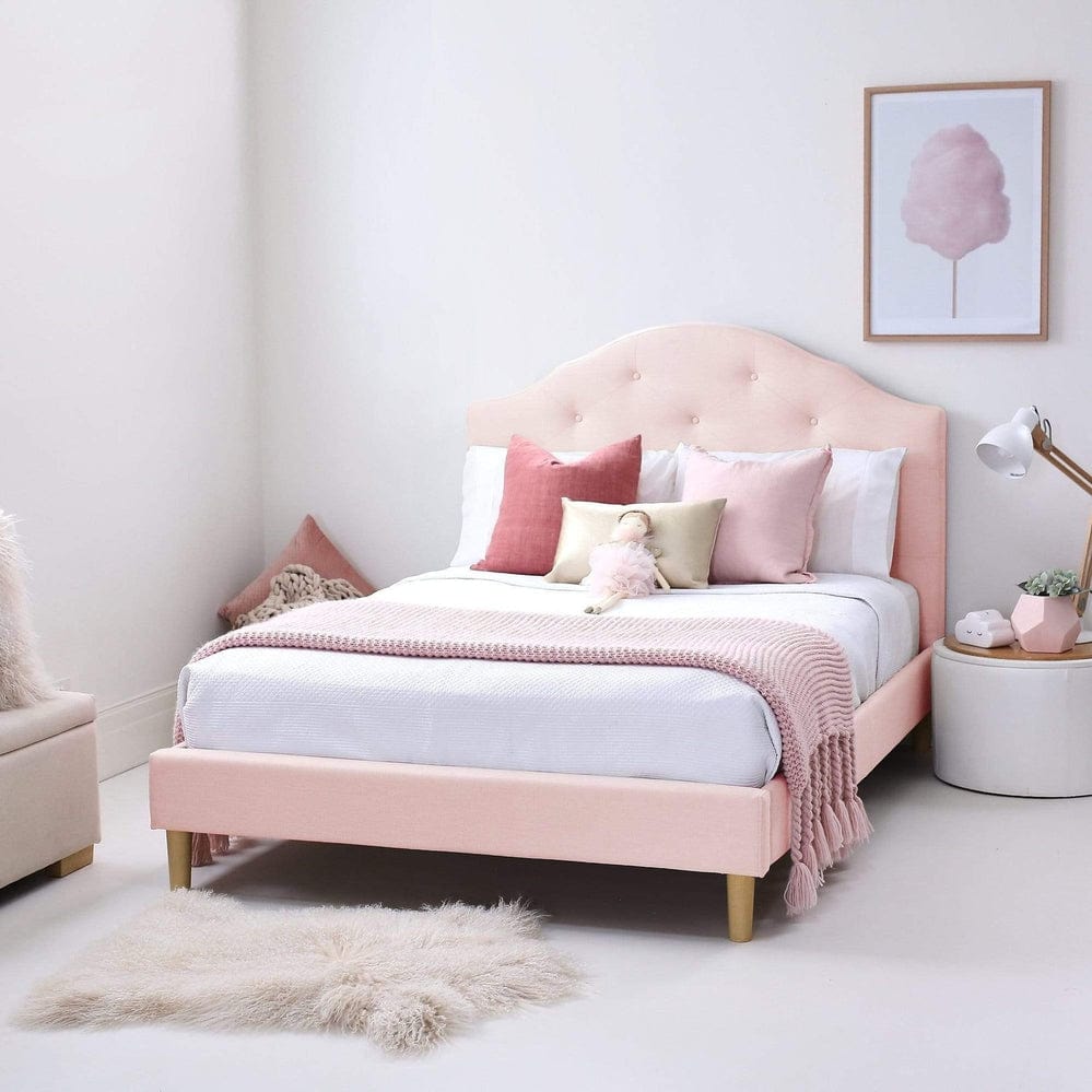 MIA Double Upholstered Bed - Pale Pink - Linen Fabric