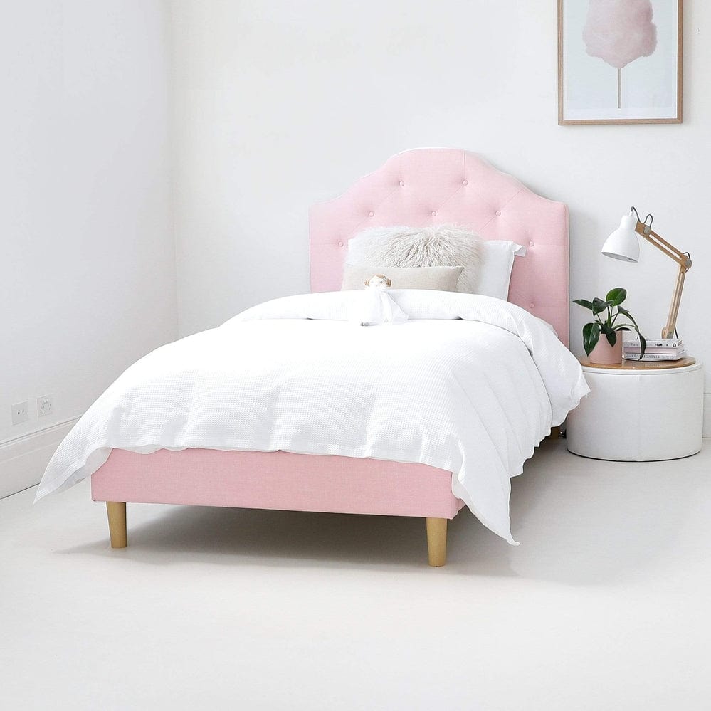 MIA King Single Upholstered Bed Pale Pink - Linen Fabric