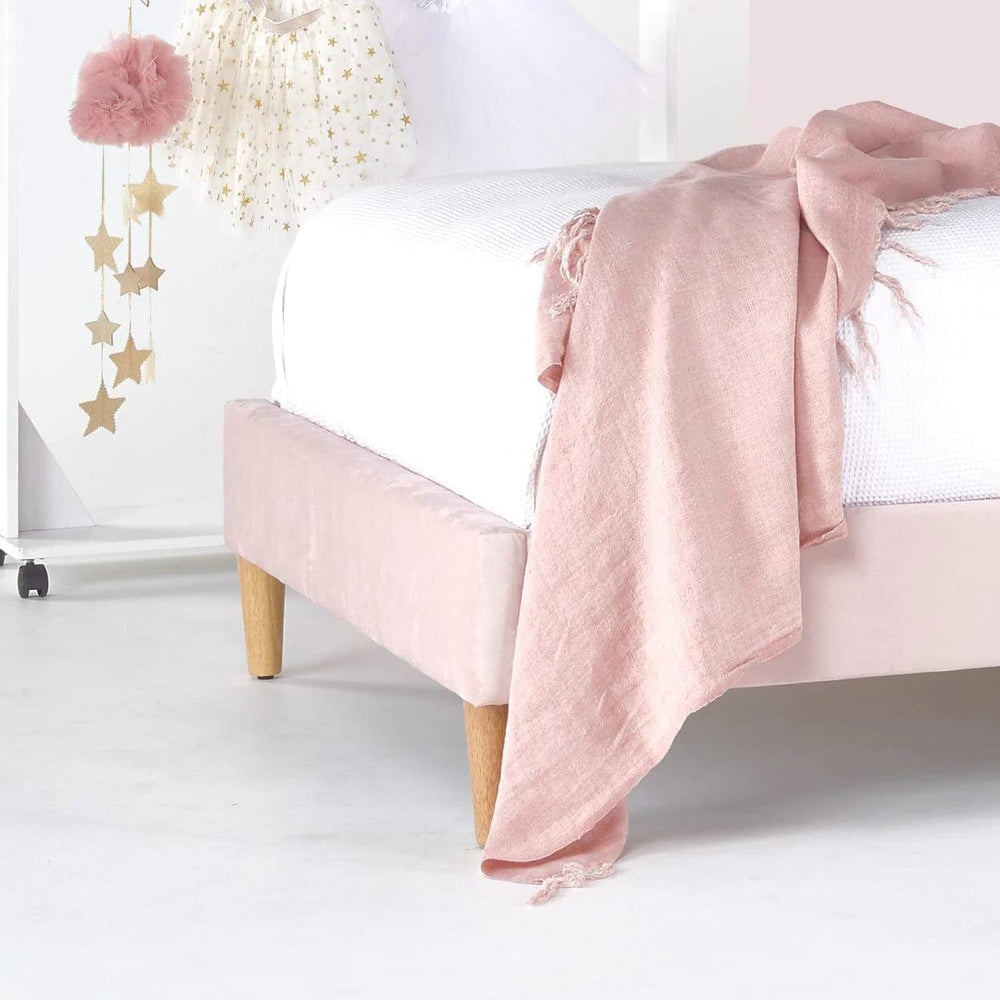 MIA King Single Upholstered Bed Pale Pink - Velvet