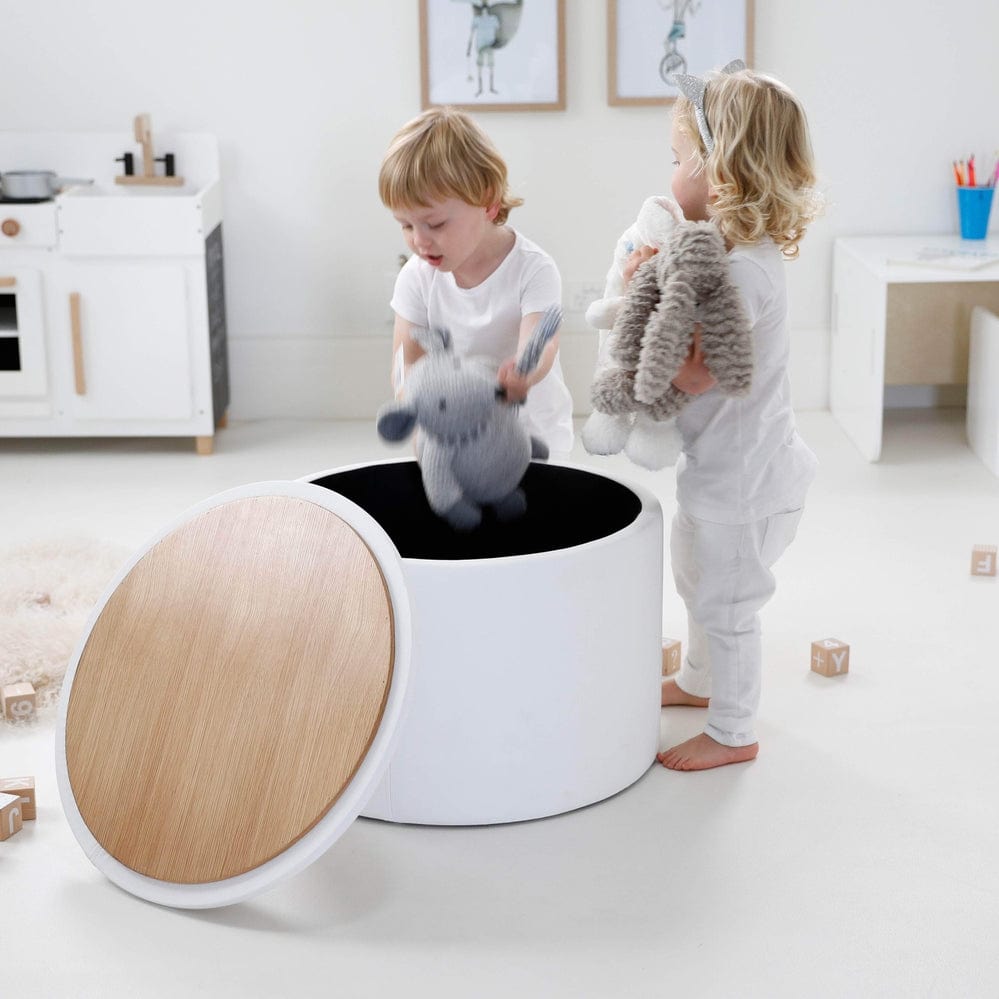 Store & Play Toy Box / Bedside Table White PU