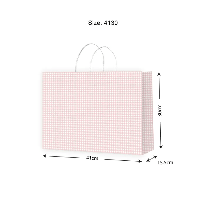 Gift Bag MED Gingham Champagne 410x300x155mm