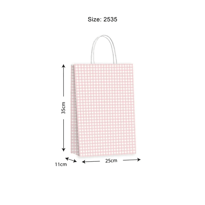 Gift Bag SML Gingham Champagne 250x350x110mm